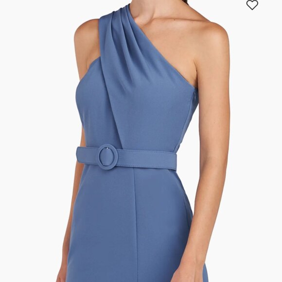 Kay Unger Bowie Belted One-Shoulder Column Gown Size 8 - Picture 5 of 6